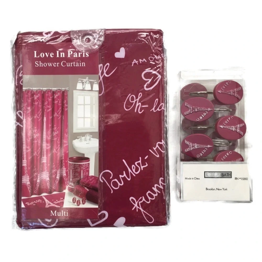 Eiffel Tower Love In Paris French Decor 12 Piece Shower Curtain Hook Set